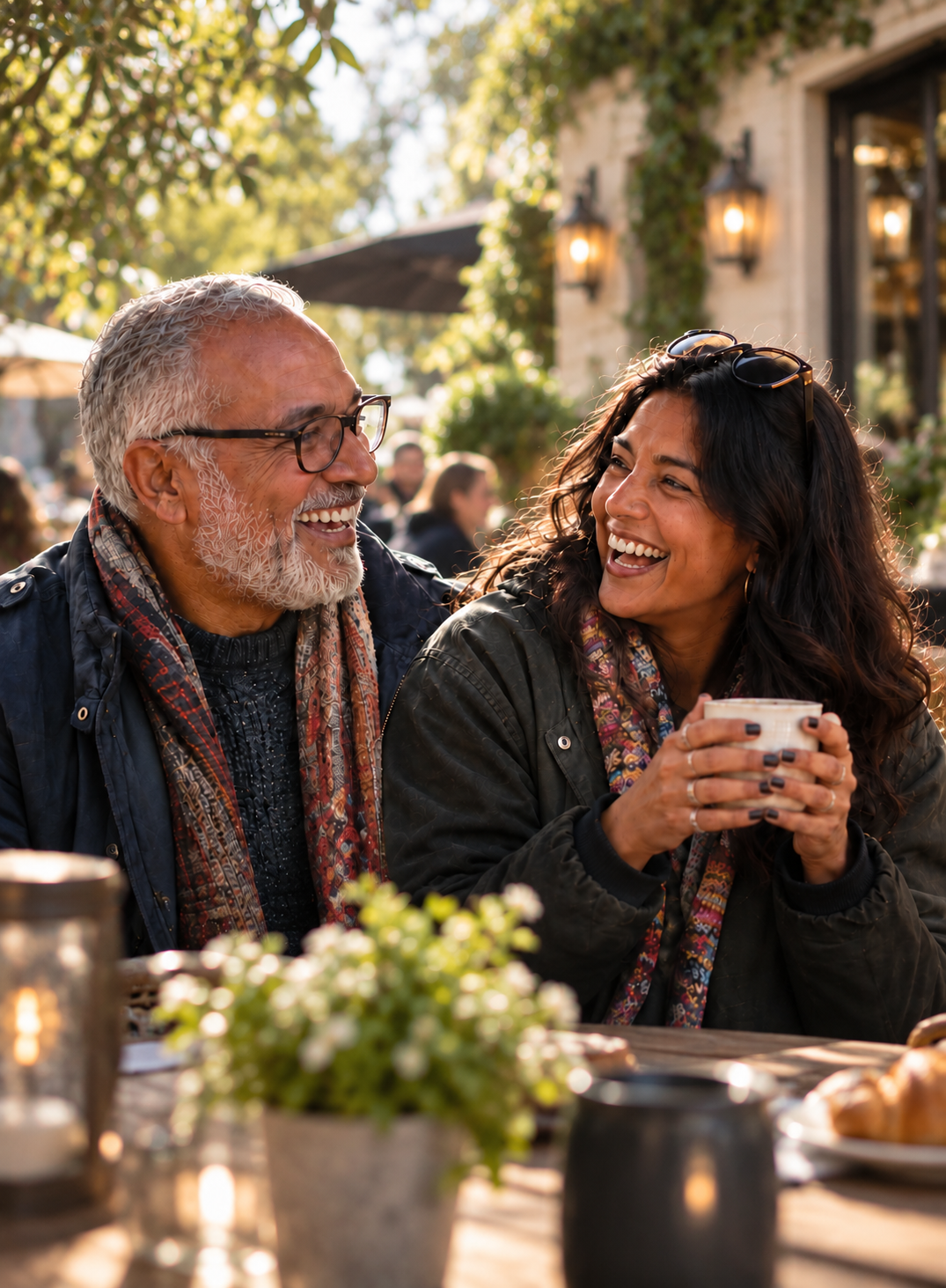 A happy older couple enjoying a day out in the countryside